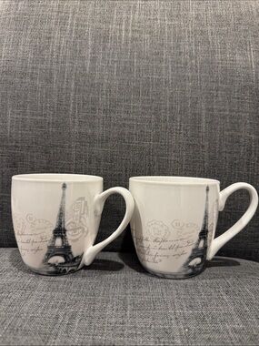 Paris Eiffel Tower White and Black Coffee Mugs - Set of 2
